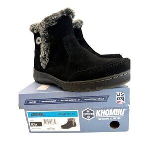 Khombu Womens Black Leather Boots W/ Faux Fur Trim Weather Rated -20°F Size 10 M